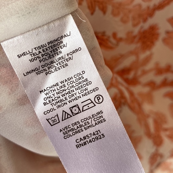 Loft floral blouse coral popover xs‎ petite peasant shirt lined polyester - Picture 5 of 5